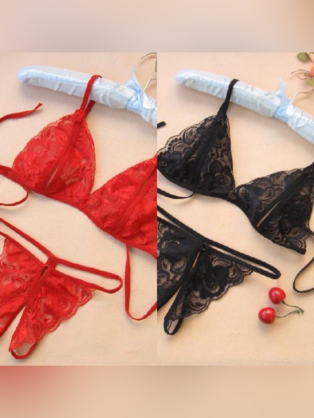 BUNDLE Lace Lingerie Bra & Crotchless Thong Set Small Made in Turkey